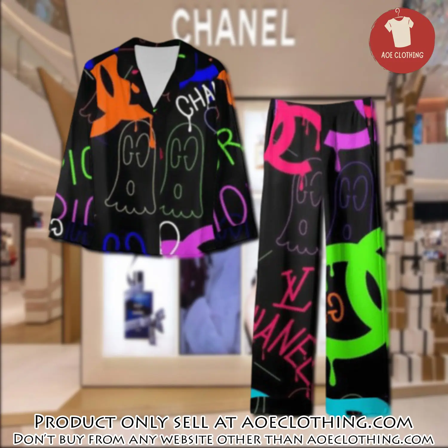 Trending luxury chanel satin pajama set pjs1043 aoe2605281